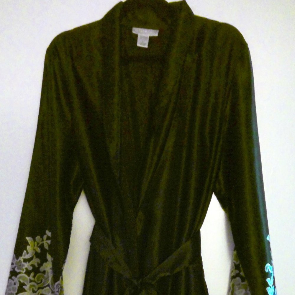 Black Silky Plus Size Robe Lacy Details
